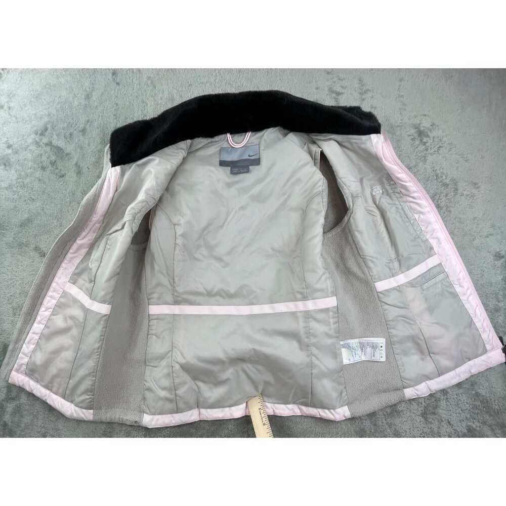 Vintage Nike Quilted Vest Womens Small Pink Faux Fur Collar Running Full Zip Y2K - Picture 4 of 14